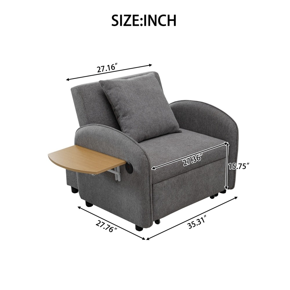 Convertible Sofa Bed Chair 3 in 1 Pull-out Sofa Bed w/ Computer Board & USB Port