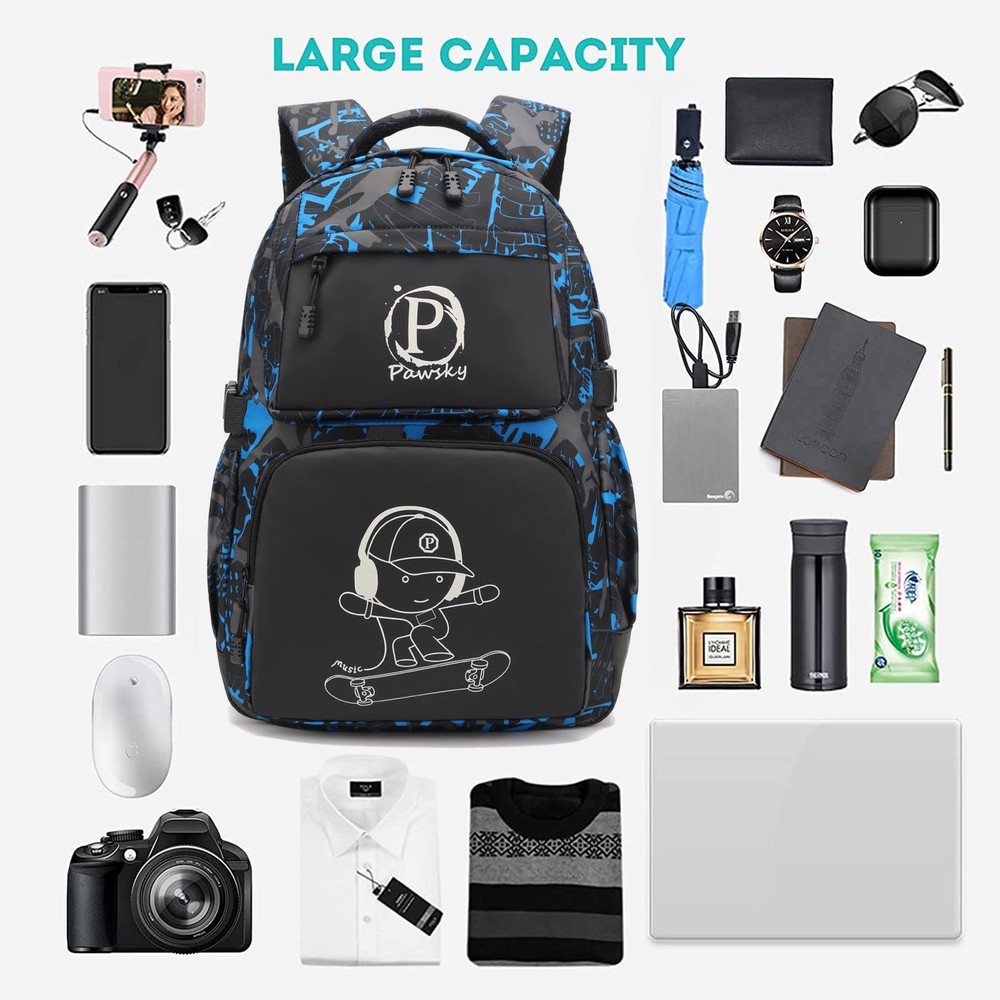 Skateboard Anime Luminous Backpack School Backpack with USB Charging Port for...