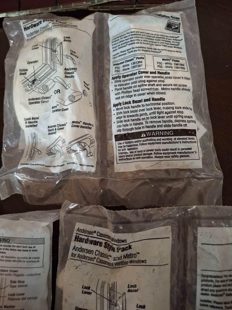 (3) Andersen Operator Handle Folding Hardware Packs For Casement Awning Windows