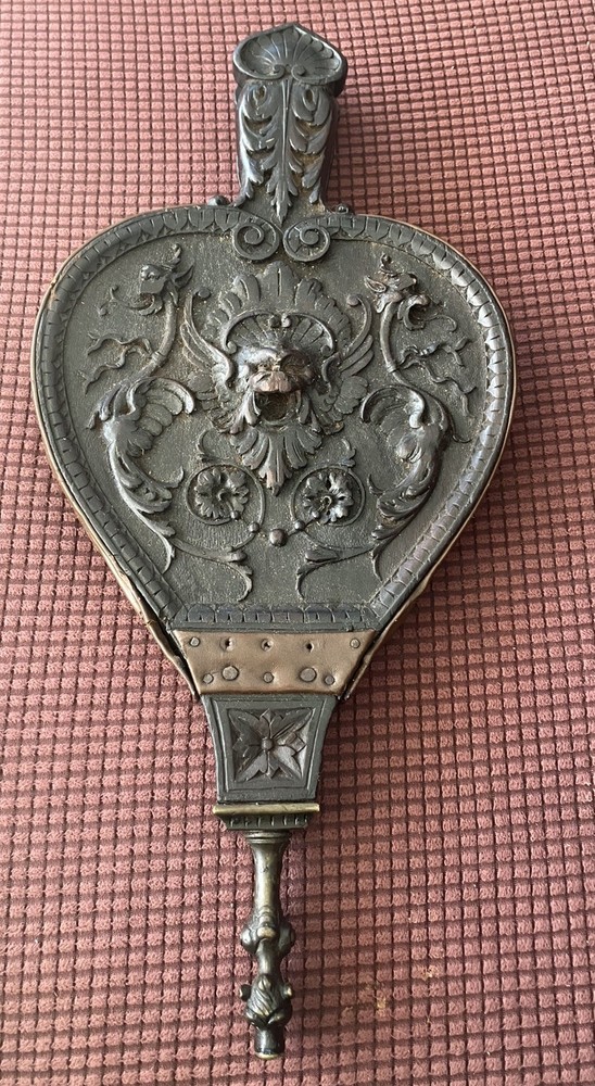 Victorian North Wind Fireplace Bellows has Brass Decorative Nozzle