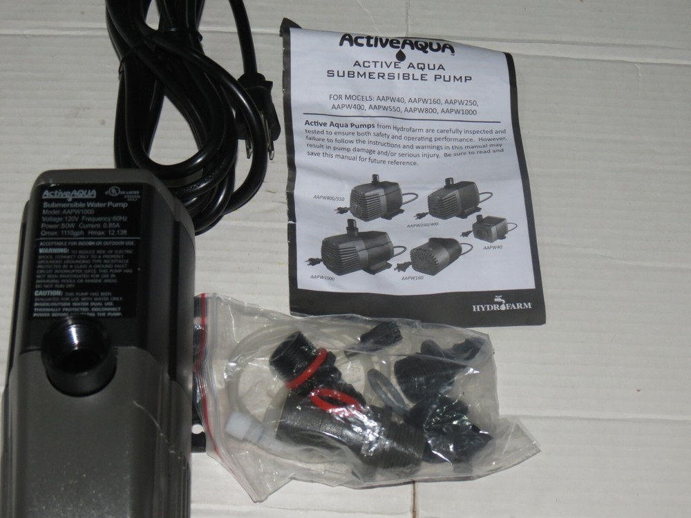 Active Aqua Submersible Water Pump, 1000 GPH. Hydroponics