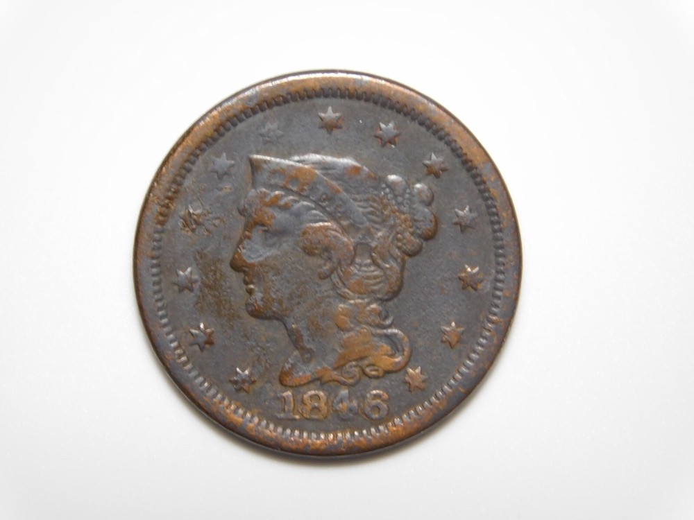 US COINS 1846 BRAIDED HAIR LARGE CENT *BENT*