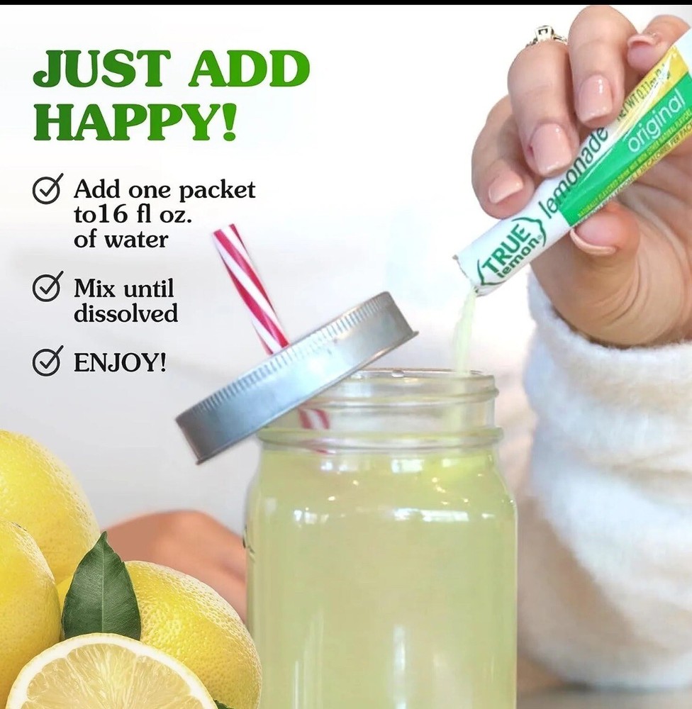 TRUE LEMON Original Lemonade Drink Mix 30 Packets Made from Real Lemon