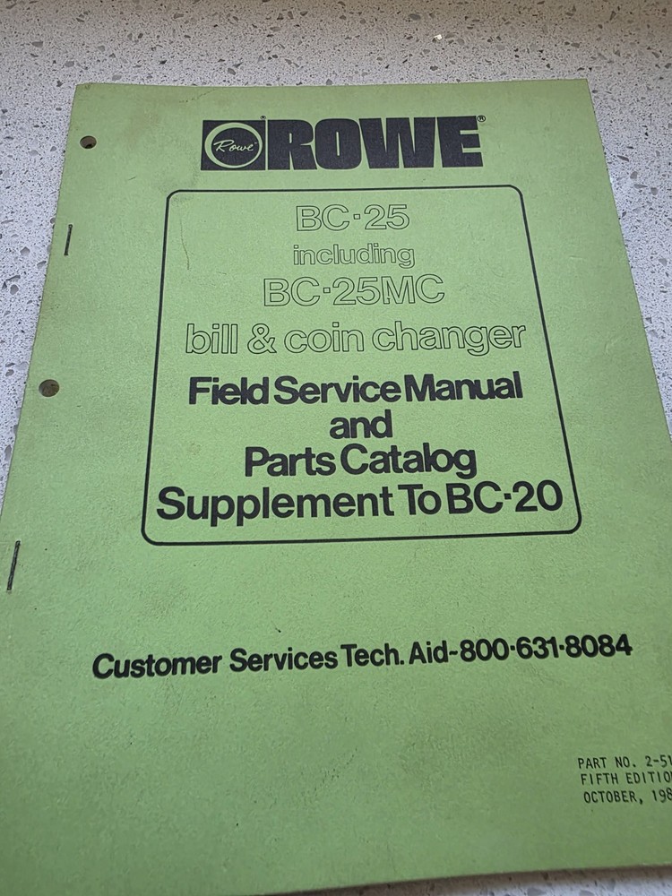 Rowe BC25 Change Machine Manual Arcade