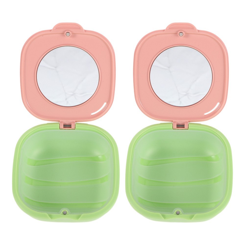 2 Pcs Denture Container Cute Slim Retainer Aligner Case with Mirror