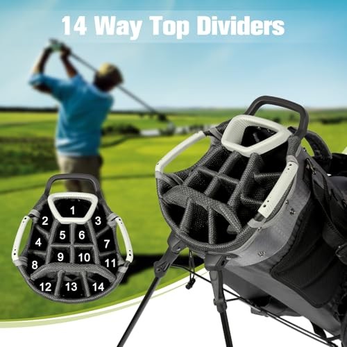 Golf Stand Bag with Dual Strap System, 14-Way Divider, Thick Padded Shoulder