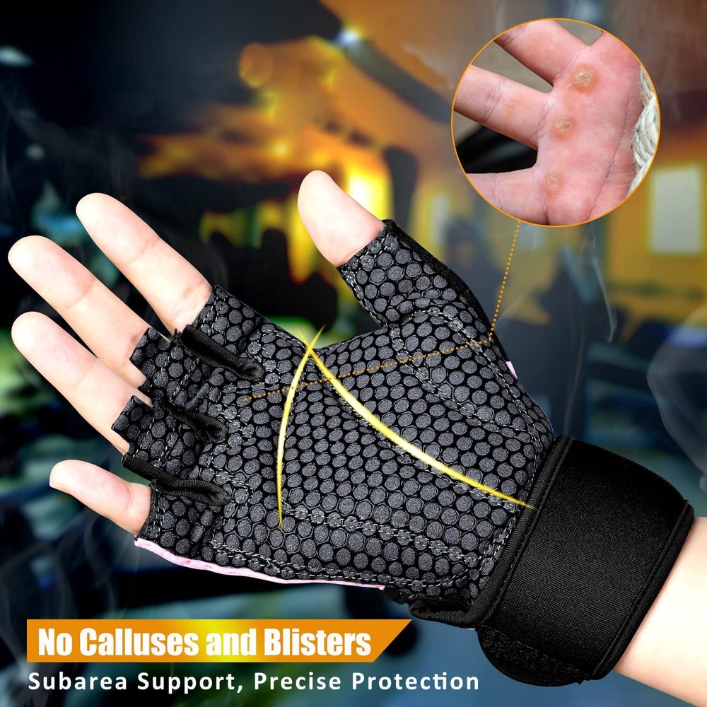 Breathable Gym Gloves Fingerless Extra Grip Wrist Support Workout Training Rowin