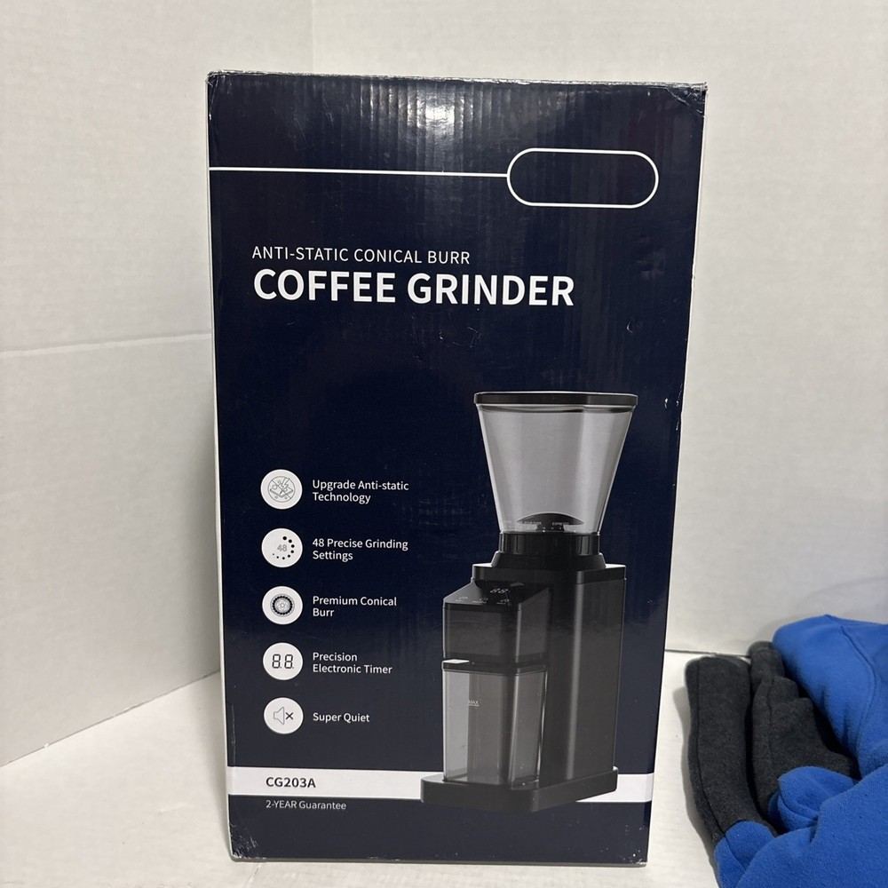 Anti-Static Conical Burr Coffee Grinder CG203S Silver 48 Settings Timer