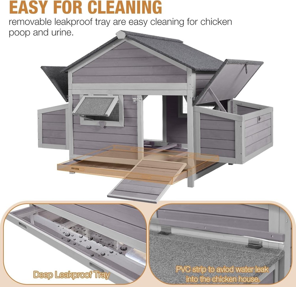 Large Chicken Coop for Outdoor- Poultry Cage with Two Nesting Boxes