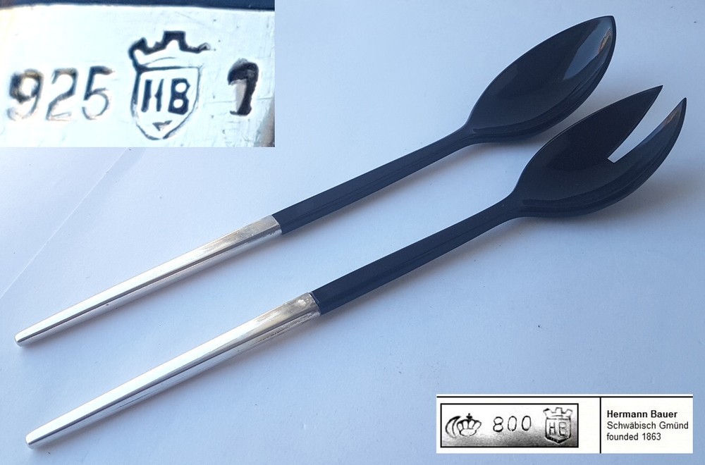 Set Serving Spoon + Serving Fork, 925 Silver, Hermann Bauer, around 1960 N899
