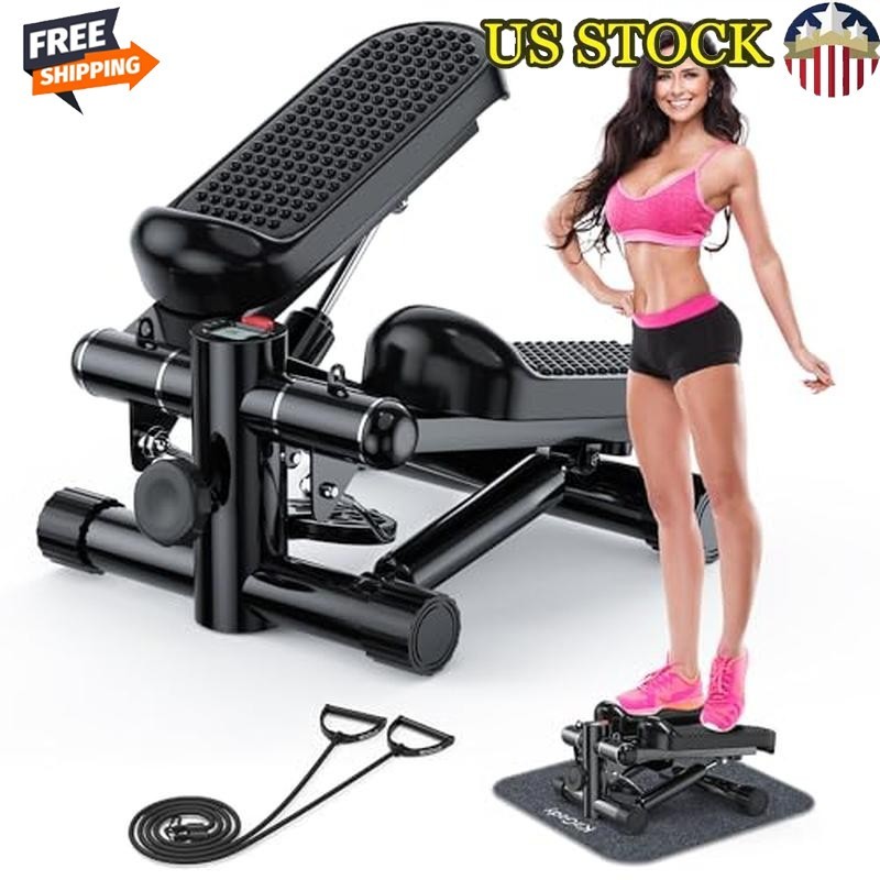 Adjustable Height Mini Stepper W/ Resistance Bands Full Body Workout Stepper New