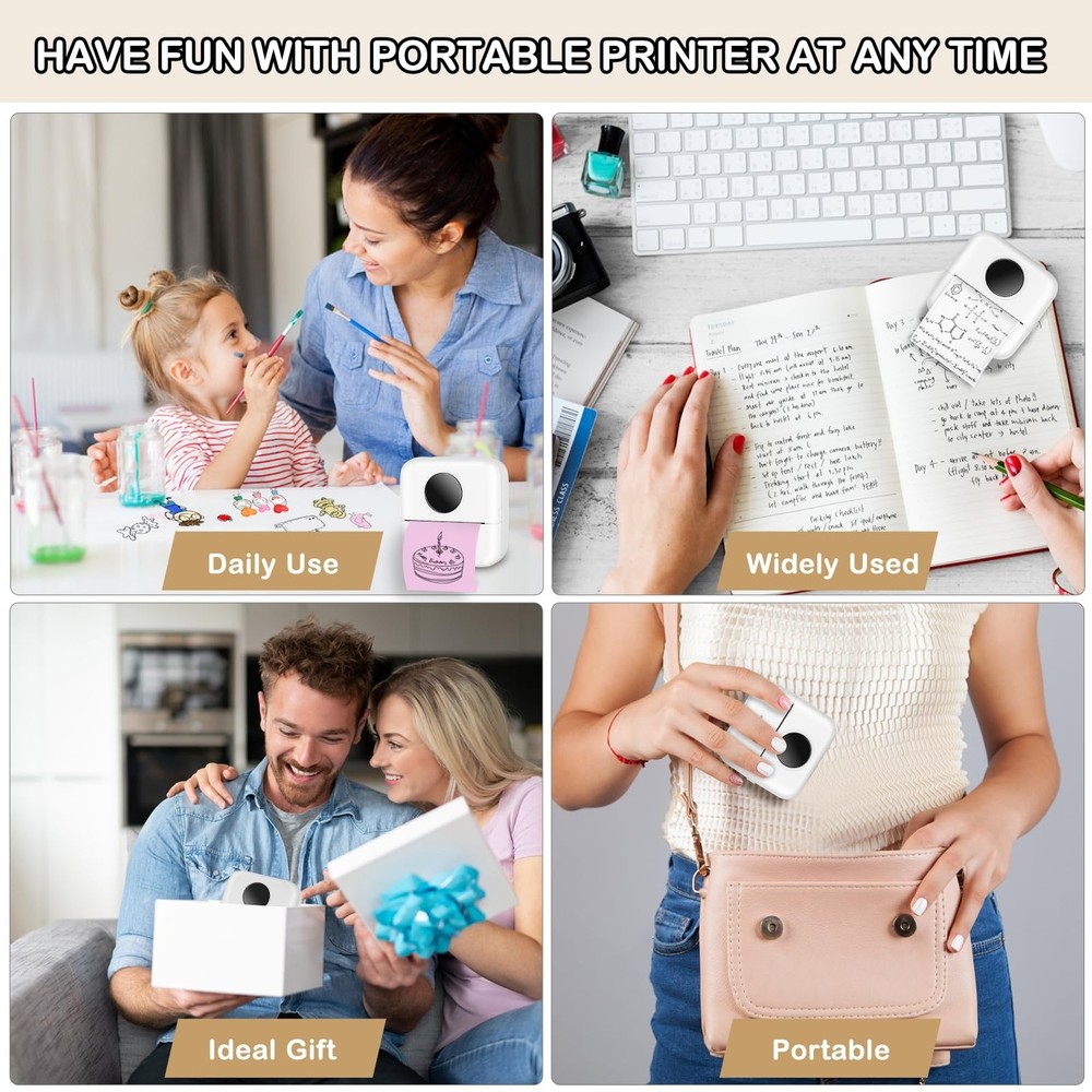Mini Pocket Bluetooth Printer-Portable Thermal Printer with 10 Roll Papers fo...
