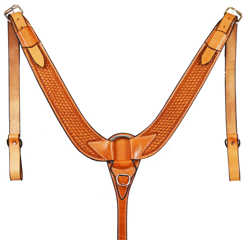 Western Natural Leather Hand Tooled Pulling Collar