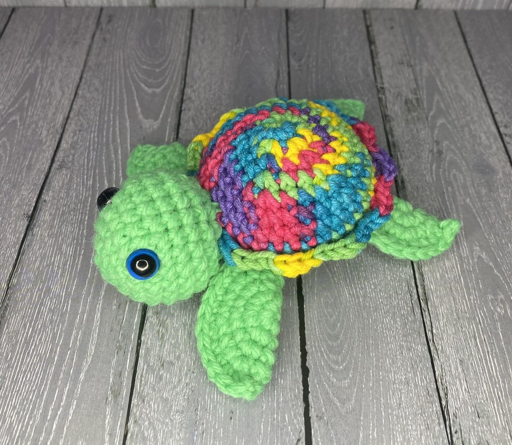 5” Crochet Sea Turtle Bright Rainbow Handmade