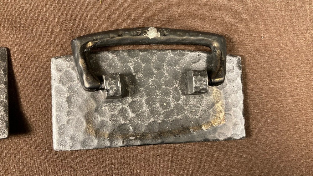 Pair Bail Pull Solid Cast Bass Hammered Pewter Finish Mission Arts Crafts Style