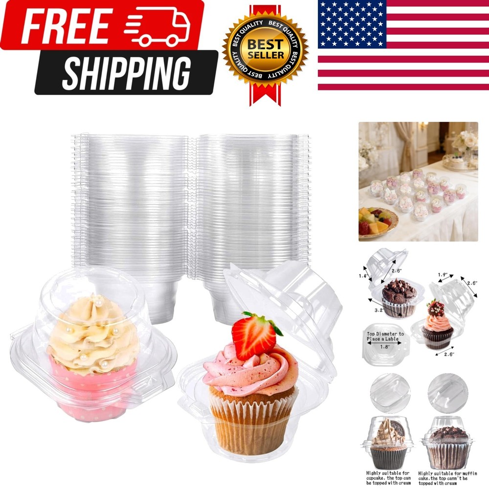 25 Pack Individual Cupcake Containers Plastic Cupcake Boxes Cupcake Holders S...