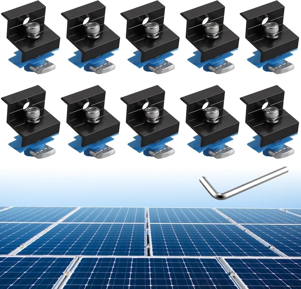 10pcs Solar Panel End Clamp for Standard 1.18(30mm) & 1.38(35mm), Black