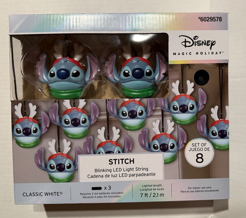 Disney ~ Lilo & Stitch 8 Ct 7ft Blinking LED Christmas Light String ~ NEW