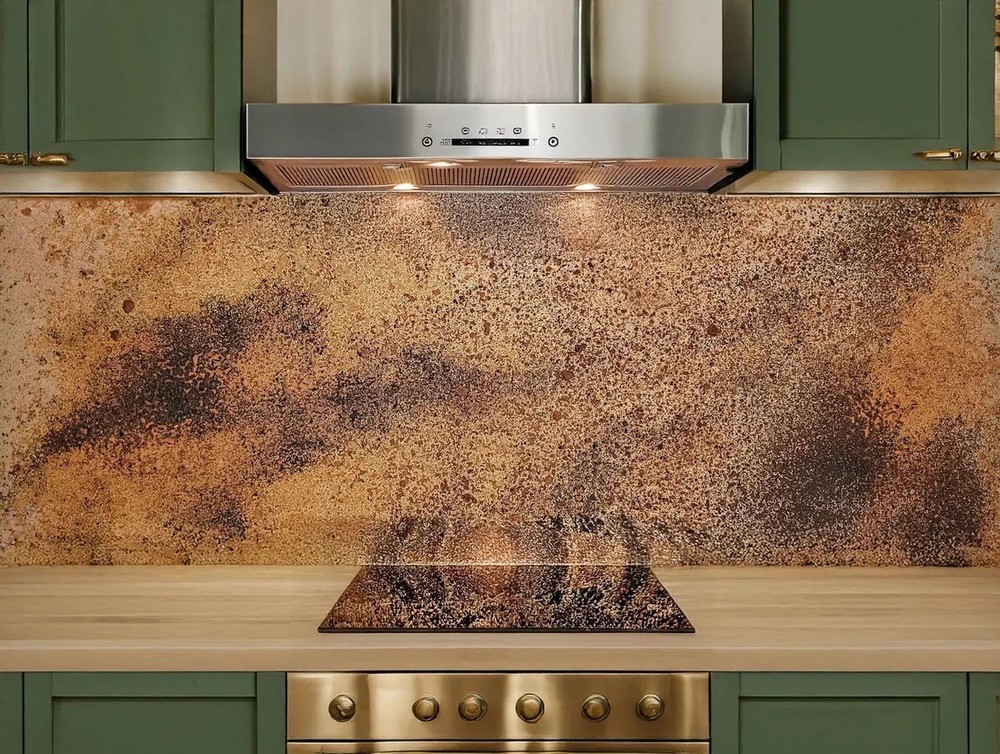 Brass Backsplash Panel – Handmade Metal Wall Art for Kitchen – Rustic Patina