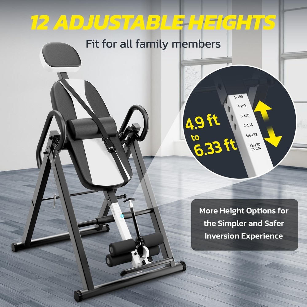 Dripex Heavy Duty Gravity Inversion Table 300 lbs Capacity with Adjustable Pr...