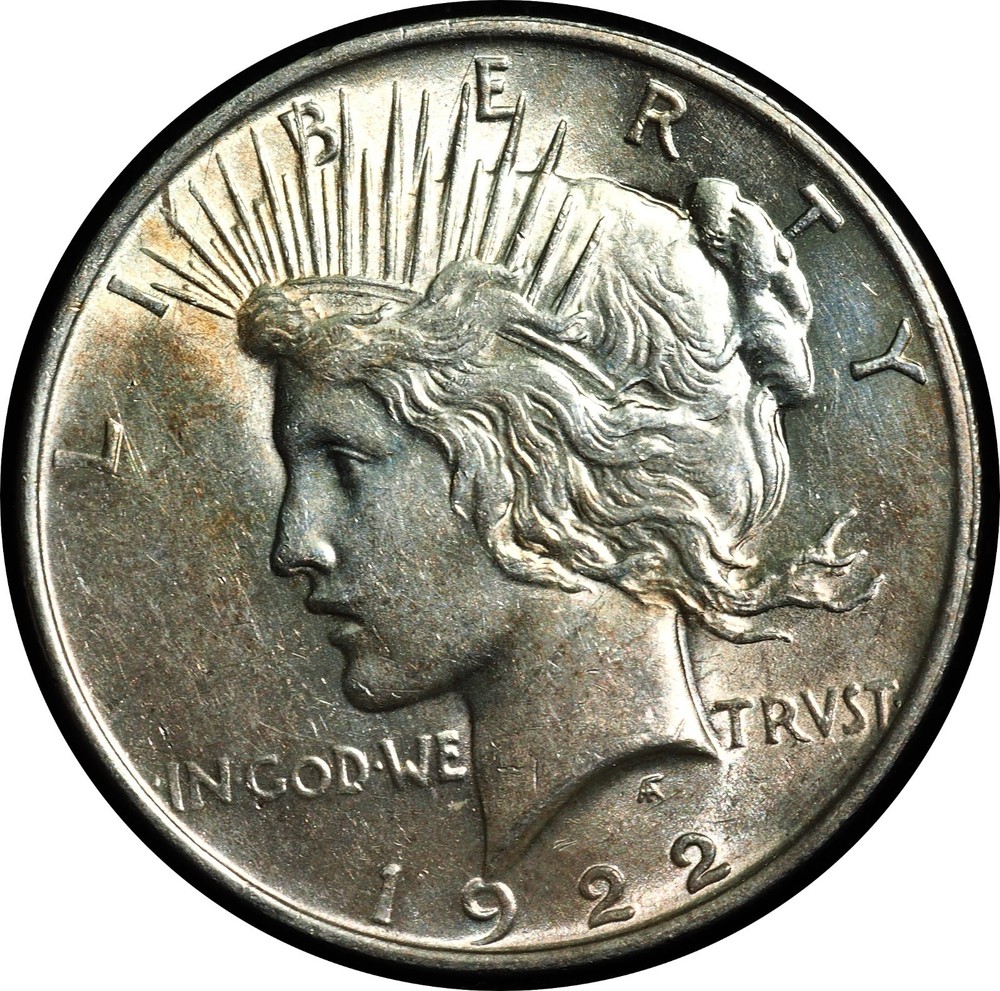 1922 Peace Dollar Awesome Rainbow Reverse BU