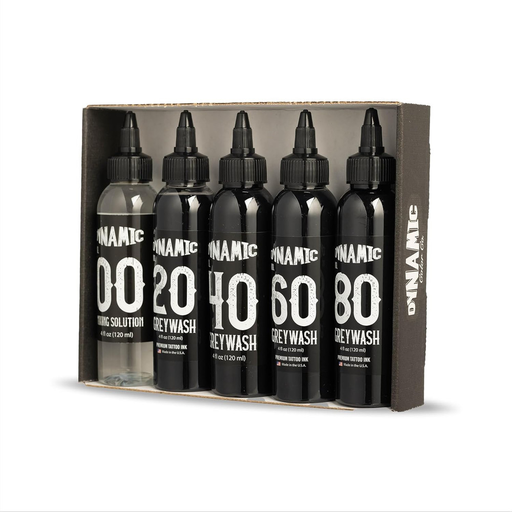 - Greywash Set, Premade Tattoo Greywash, Includes 4 Shades plus Mixing Solution,