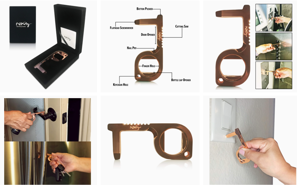 No Touch Door Opener 10-in-1 Multi-Tool 99.9% Copper Antimicrobial Avoid Germs