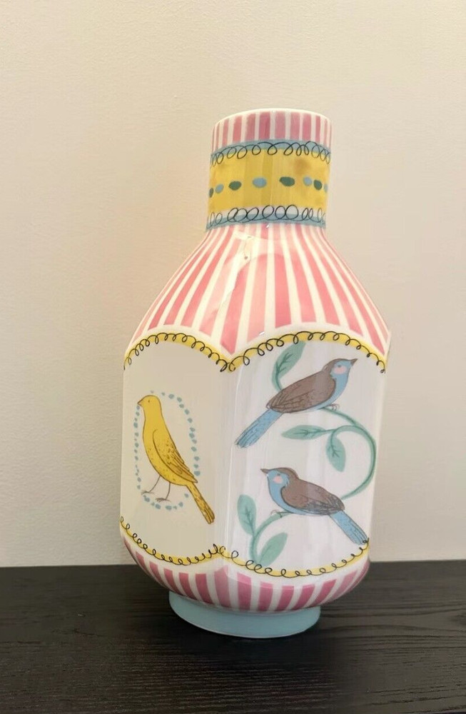 Double-sided hand-painted Illustration porcelain hexagonal vase decoration