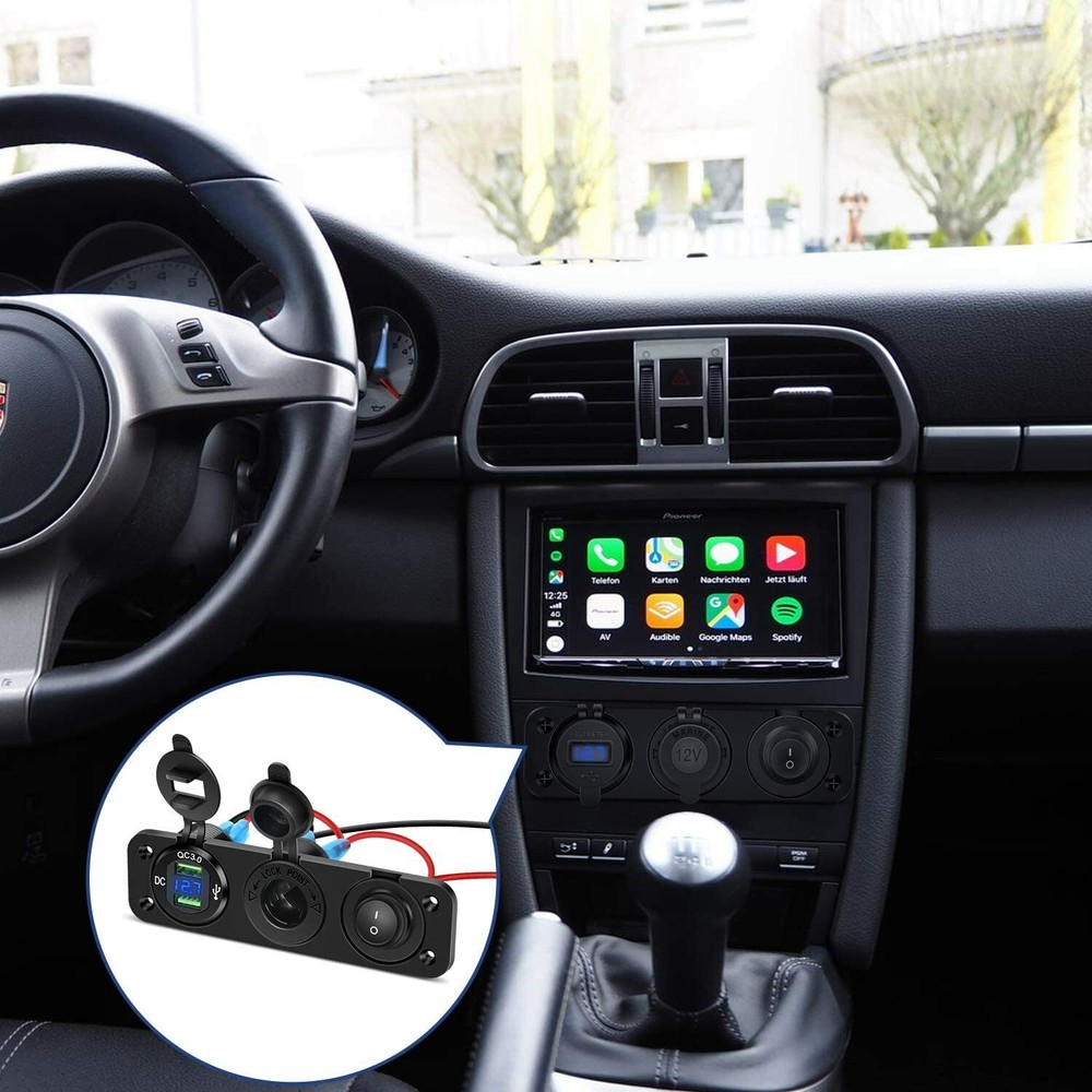 Nilight 4 in 1 Cigarette Lighter Charger Socket Panel QC3.0 Dual USB Waterproof