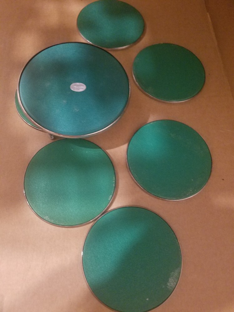 Coasters Silver Plated Coasters Set of 6 w/Caddy