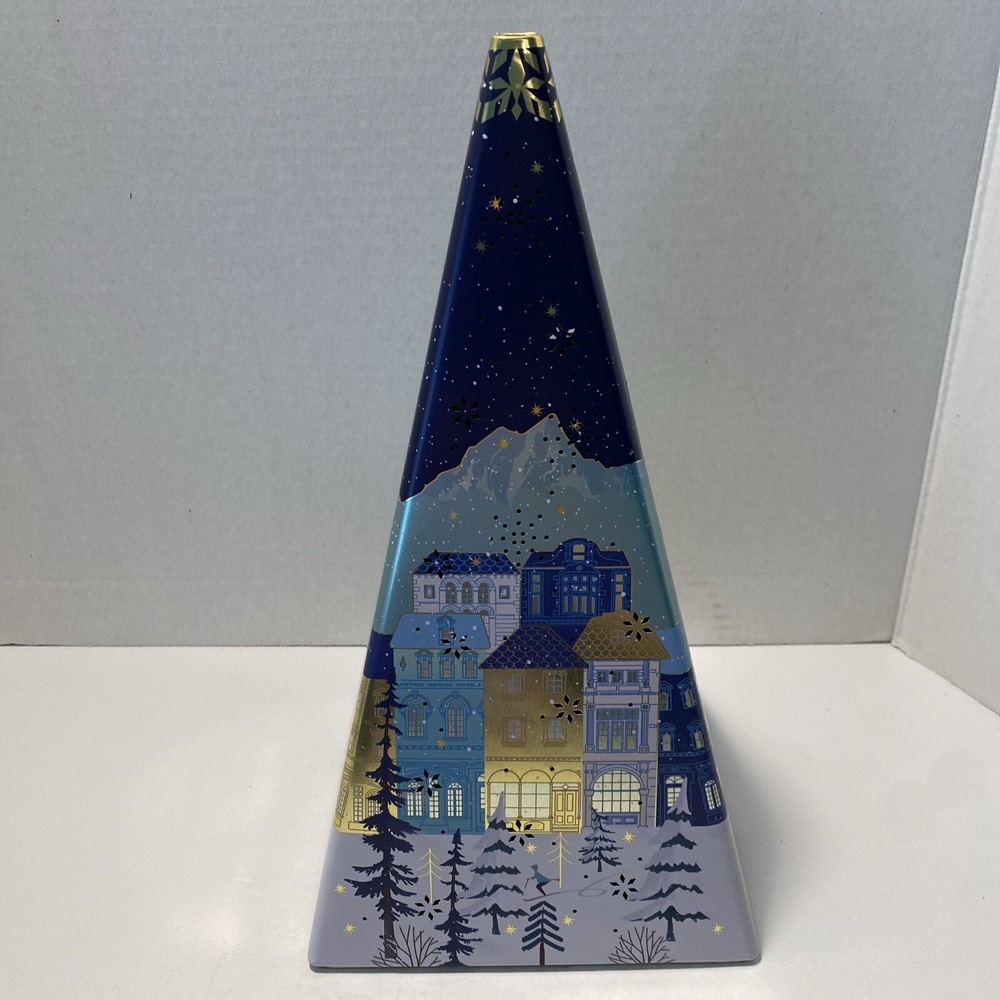 Empty 12" Lighted Pyramid Tin Winter Scene Works