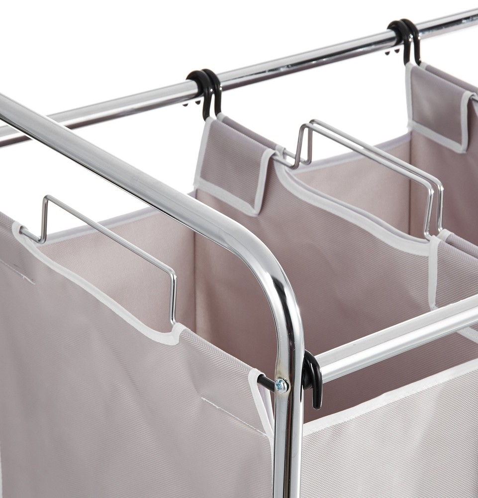3-Bag Rectangular Laundry Bag Hamper Sorter Basket, Gray