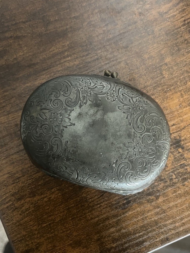 19th Century Engraved Silver / Tin Coin Pouch