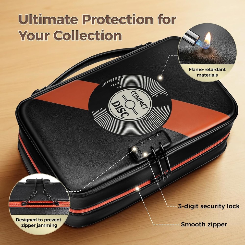DVD CD Storage Case with Lock, 120 Capacity CD Binder, Leather DVD Storage with