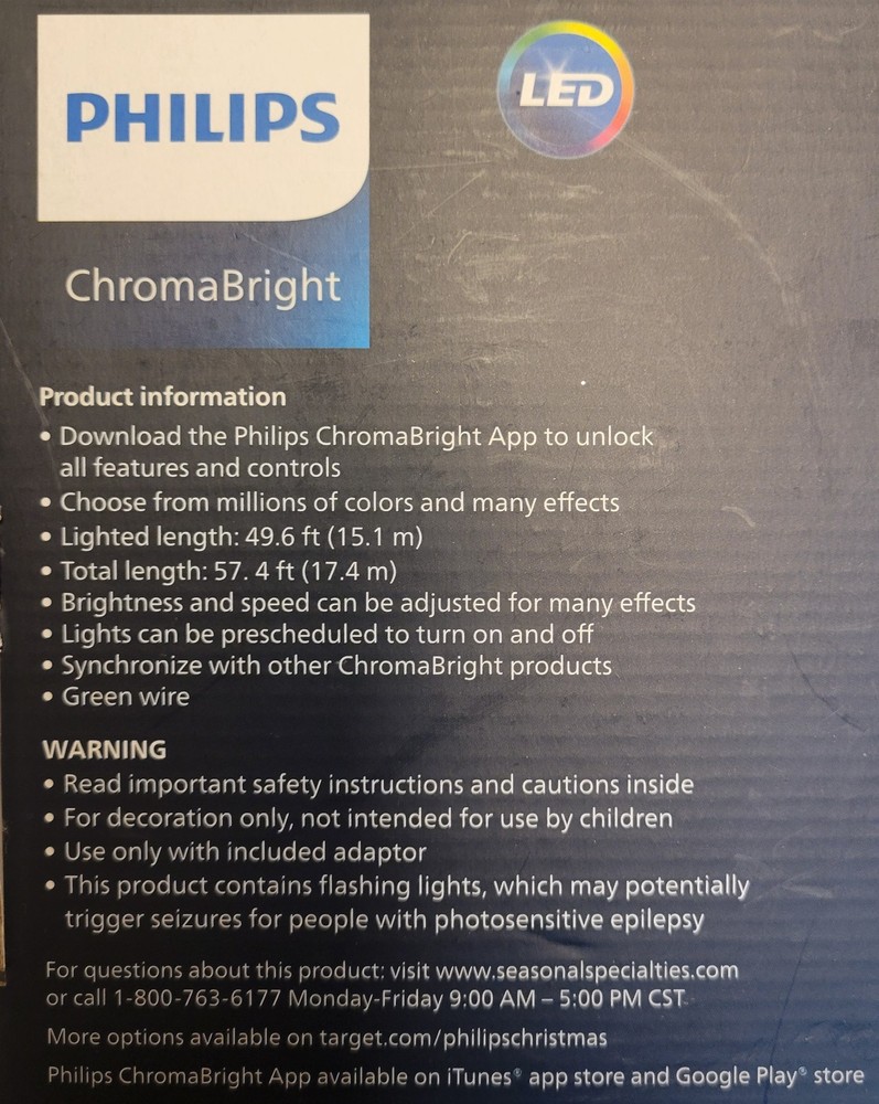 Philips Chromabright 150 Ct Mini String Lights 49’ App Control Christmas Holiday