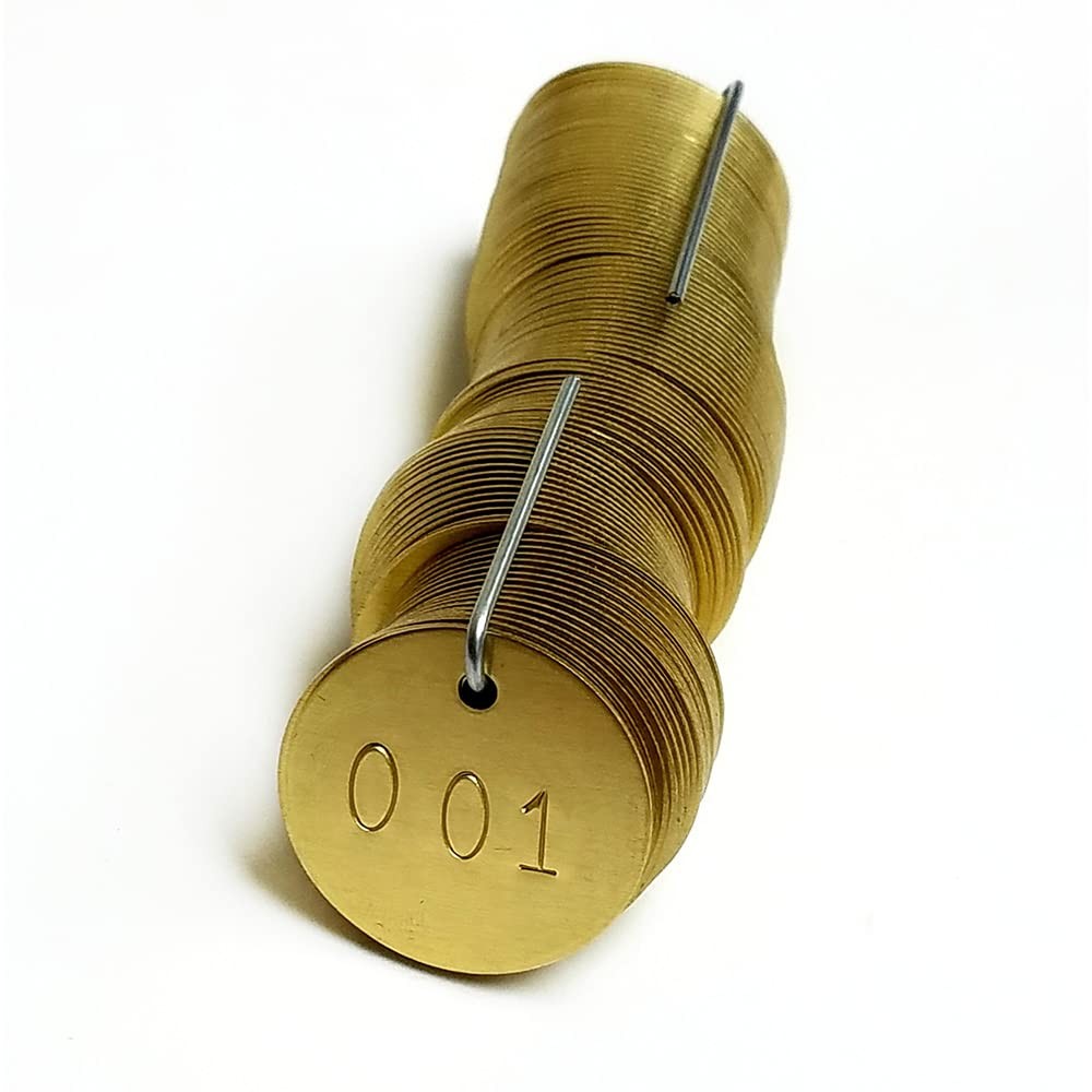 Brass Tags, Numbered 001-100, 1.25 Round