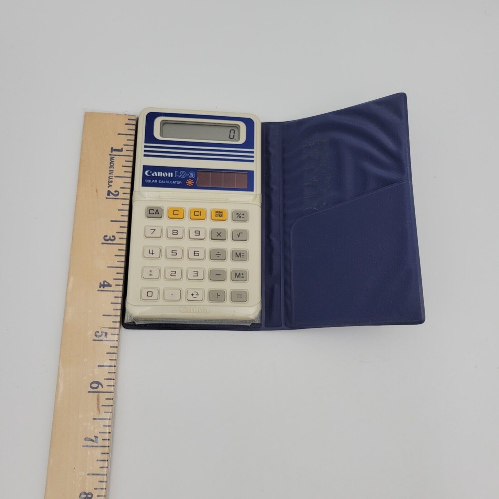 Canon LS-3 Solar Vintage Calculator Case Electronic Handheld Tested Working