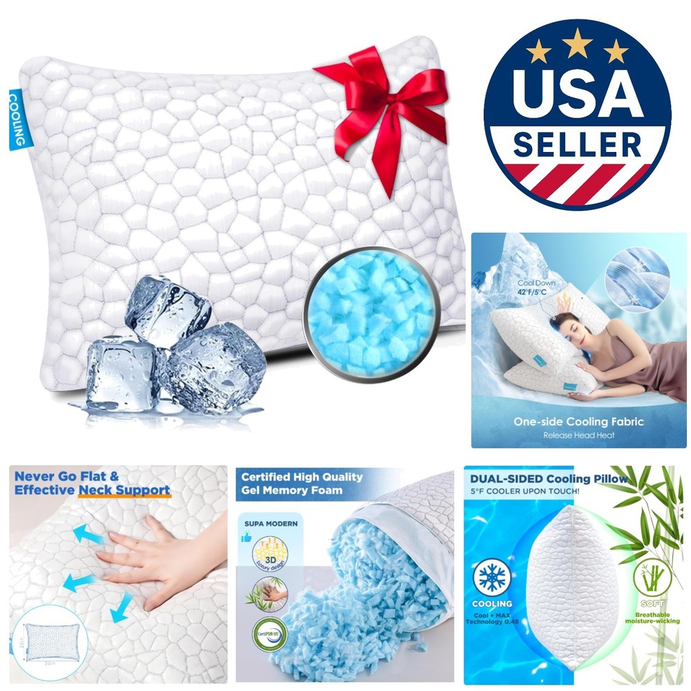 Plush Queen Size Cooling Pillow - Adjustable Loft for Neck and Shoulder Support