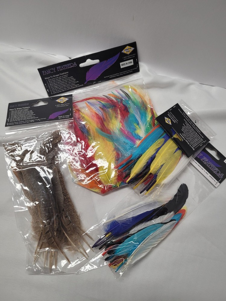 Fancy Feathers Crafting NIP 4 Packs Dyed Saddle Tail Feathers Mini Indian