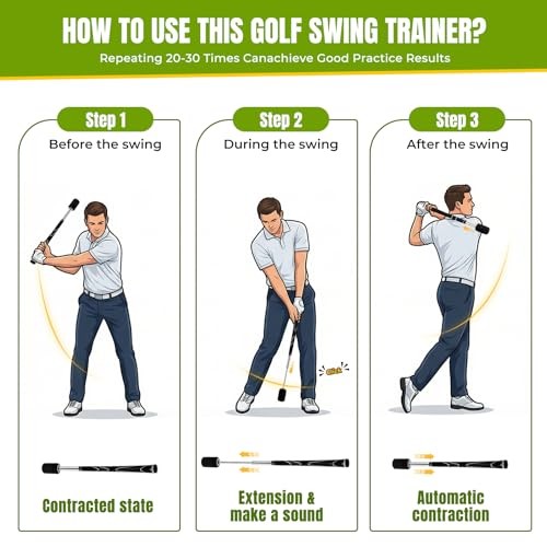 Retractable Golf Swing Training Aid, Golf Grip Trainer for Chipping Hitting,