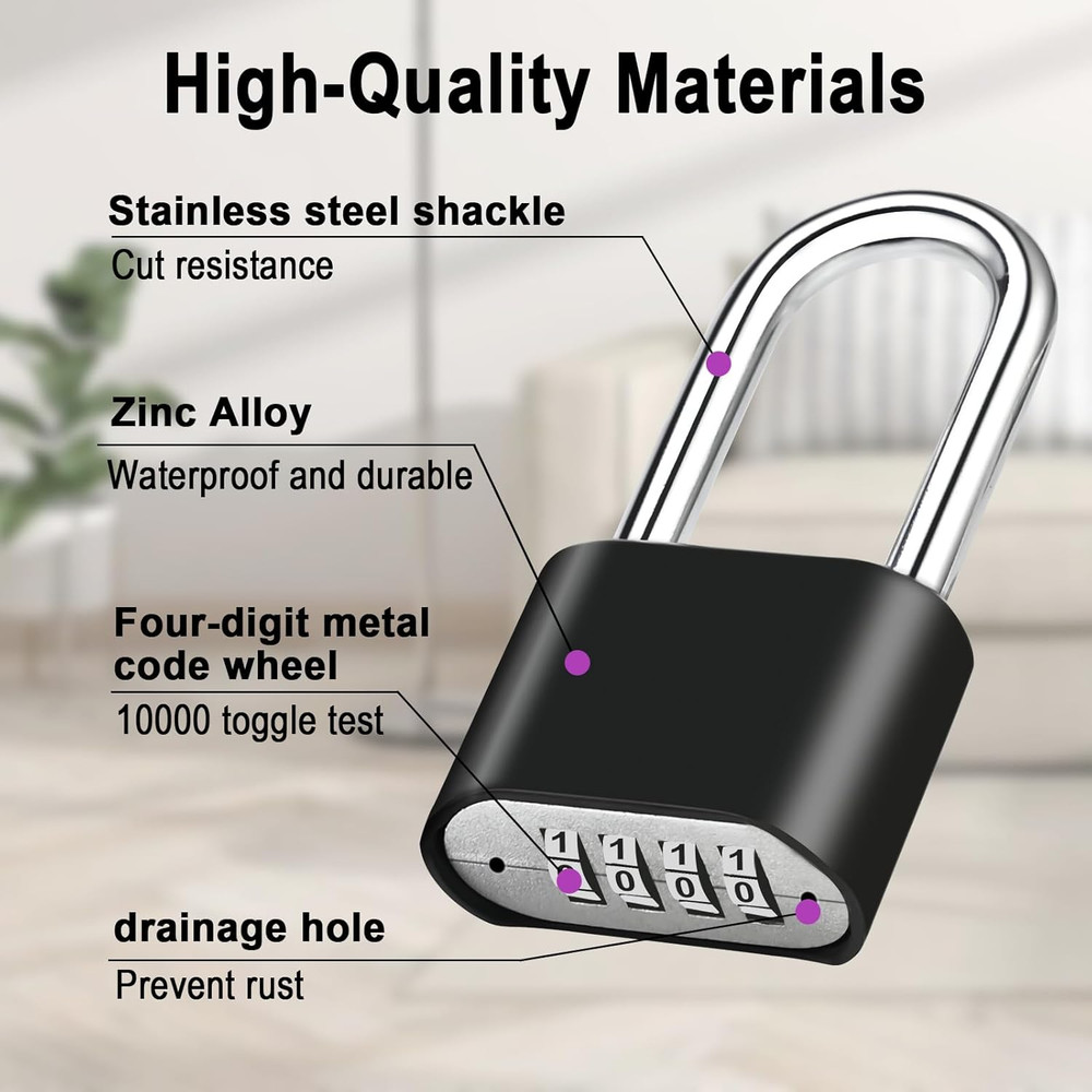 2Pcs Combination Lock, 4-Digit Heavy Duty Combo Lock, Combination Padlock Outdoo