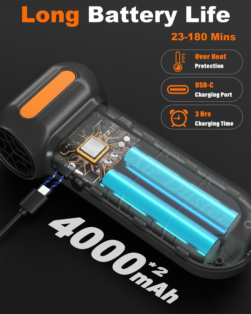 Super Powerful Compressed Air Duster, Rechargeable Duster Blower with LED Lig...