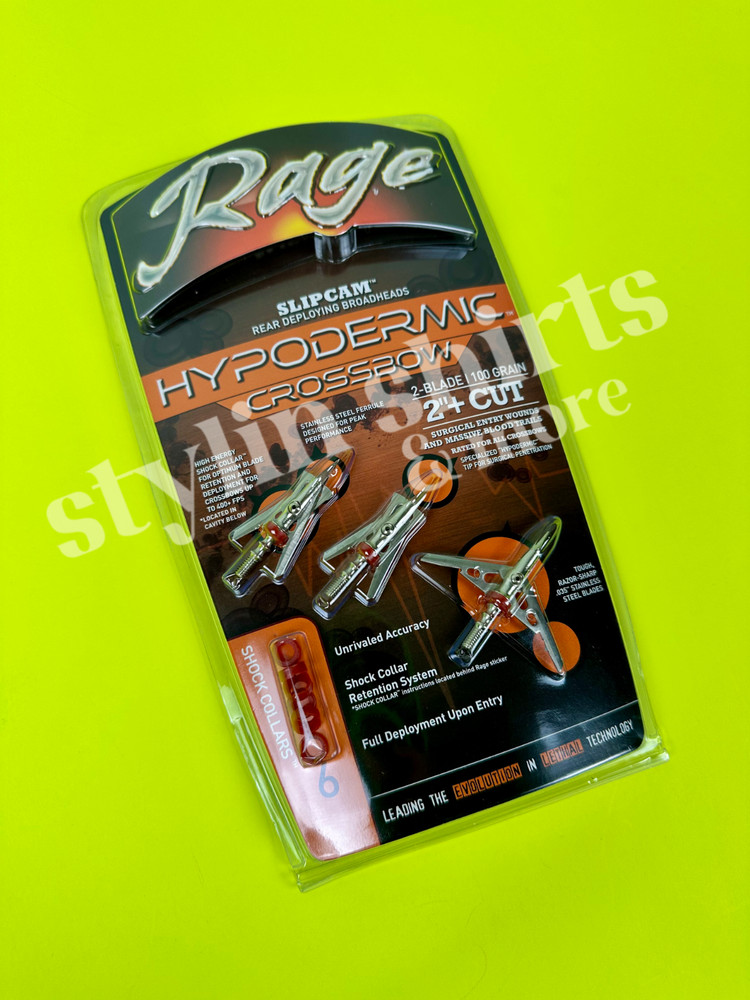 3 Rage CROSSBOW Hypodermic shock collars 2 Blade Broadheads 2" Cut 100 grain