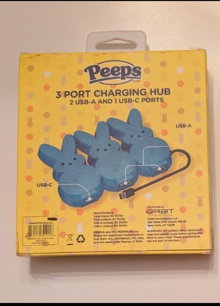 Peeps Blue Bunny 3 Port Charging Hub