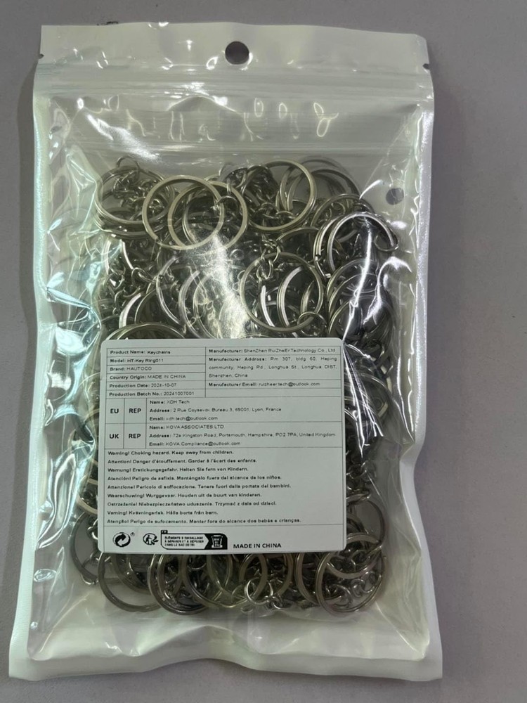 HAUTOCO 100Pcs Keychain Rings with Chain, Open Jump Style-01, Silver