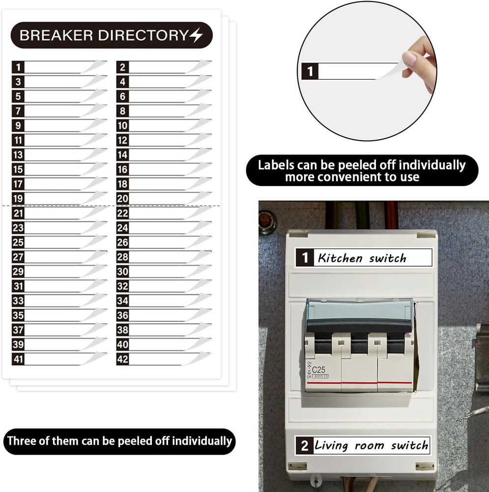 16 Sheets Breaker Panel Labels, Electrical Box Sticker Numbers Breaker Panel Lab