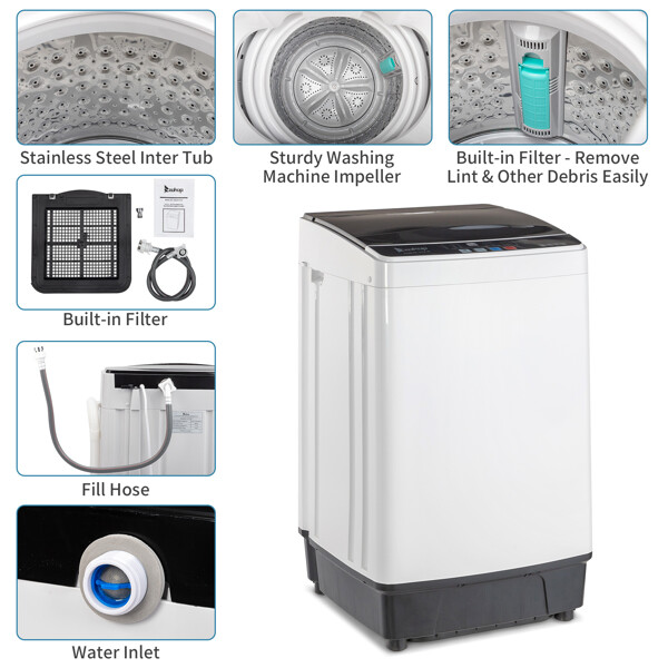 Full-Automatic Washing Machine Top Load Laundry Washer with LED Display 17.6 Lbs