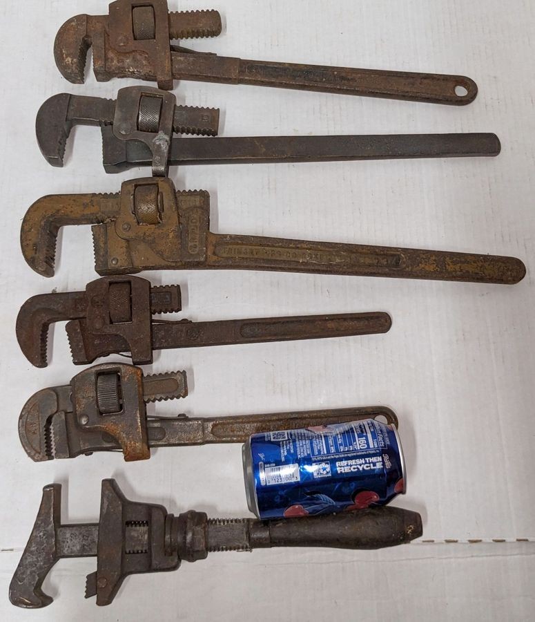 Six Vintage Pipe Wrenches