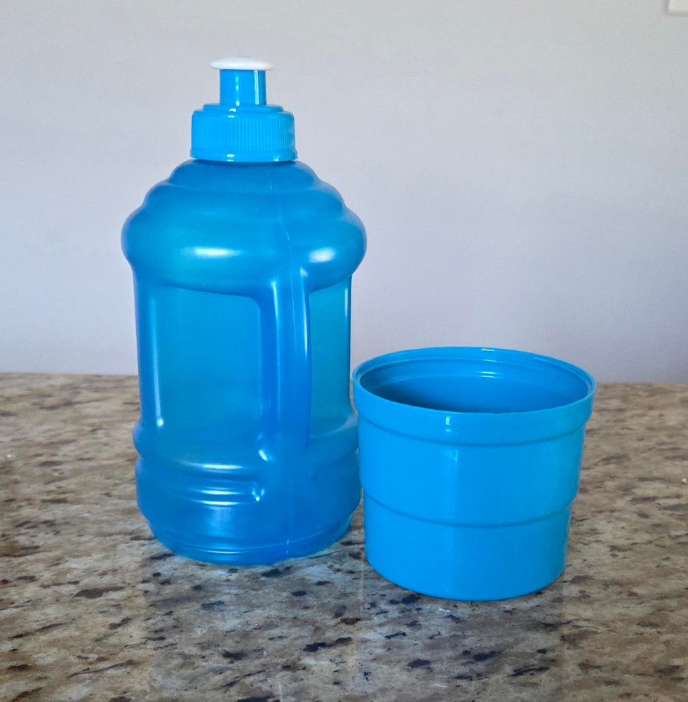 Blue Water Bottle with Attached Snack Cup BPH Free