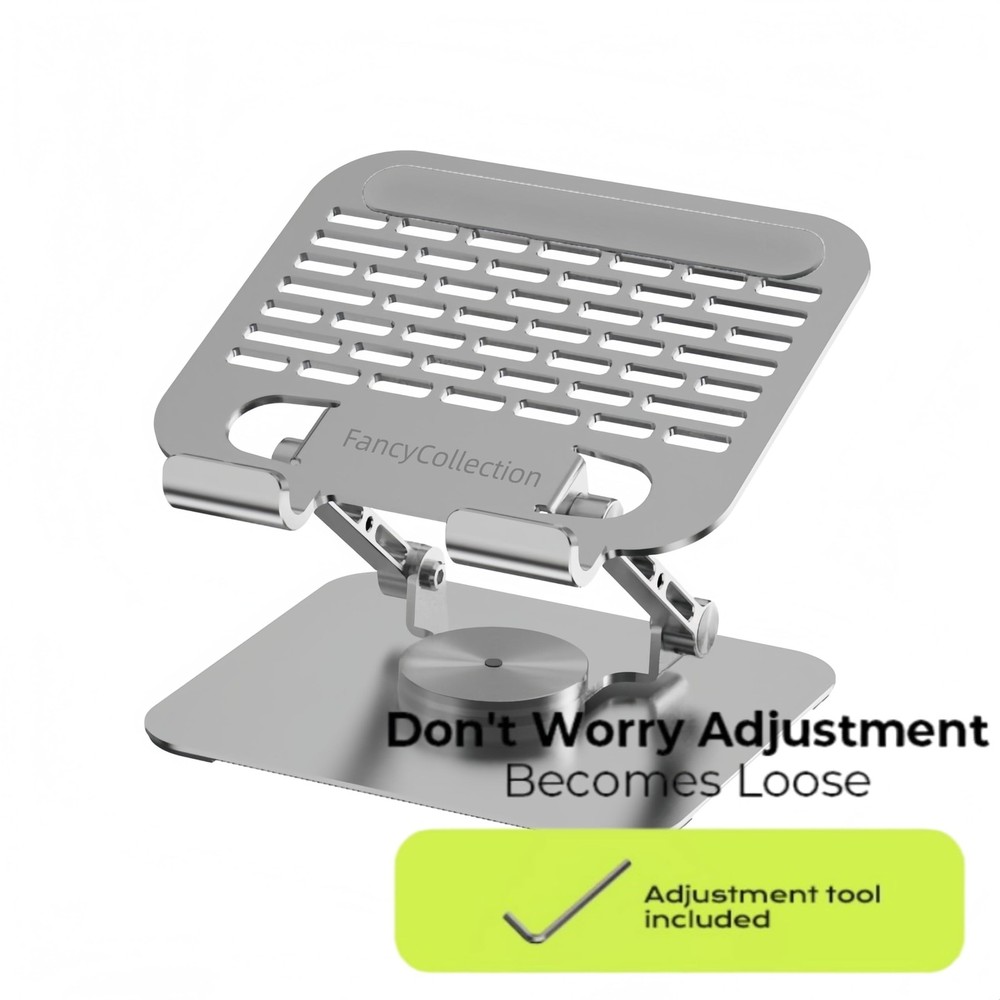 Adjustable Tablet Stand with 360° Rotating Base, Aluminum Dual-Rod Support,